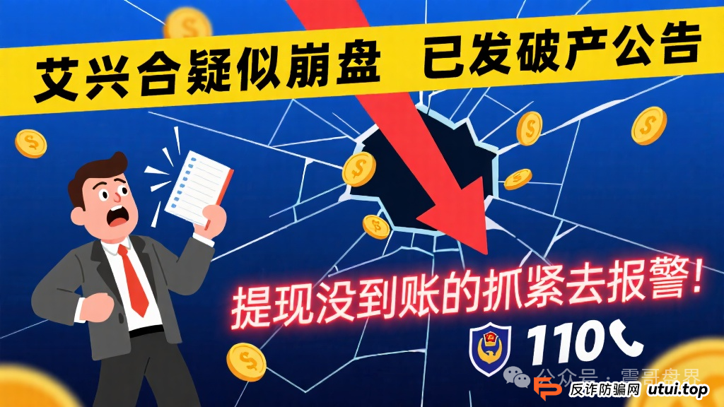 艾兴合疑似崩盘,已发破产公告,提现没到账的抓紧去报警! 艾兴合疑似崩盘,已发破产公告,提现没到账的抓紧去报警!